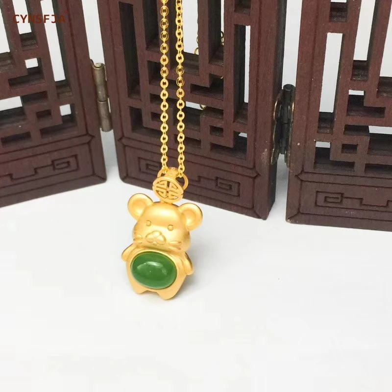 CYNSFJA Реал Certified(Hetian) нефрита Jade Jasper 925 пробы серебряные ювелирные изделия амулеты Мышь зеленый нефритовый кулон лучшие подарки
