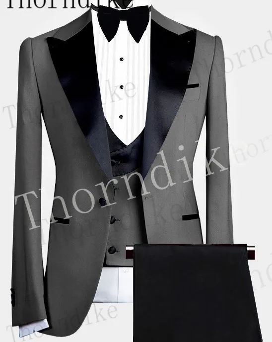 Thorndike Men's Suits 3 Pieces Peaked Lapel Fit Business Regular Prom Tuxedos For Wedding Blazer + Pants + Vest