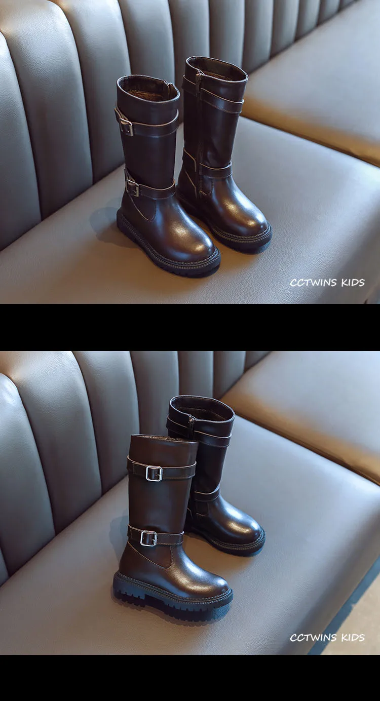 CCTWINS/детская обувь; коллекция года; зимние детские модные сапоги до колена; обувь из натуральной кожи для девочек; детская брендовая черная теплая обувь; HB047