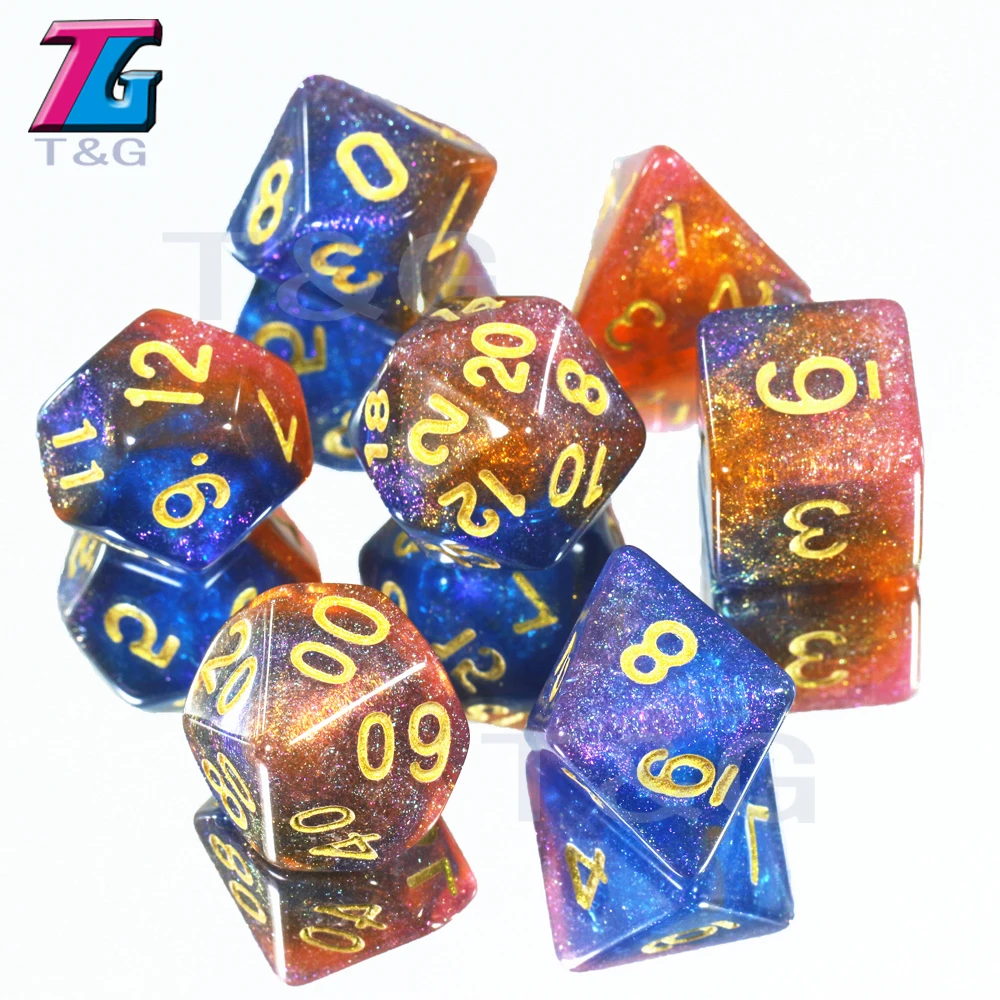 Новые красочные Вселенной Galaxy кости с цифрами 7 шт./компл. D4-D20 с кости сумка DND RPG подарок игрушки Настольные игры D& D подарок на день рождения
