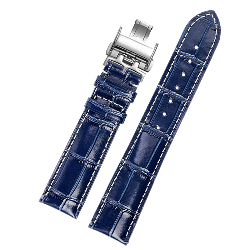 It is suitable for Longines strap, leather craftsman, moon blue crocodile pattern, magnificent Comcas male belt 19 20 21mm