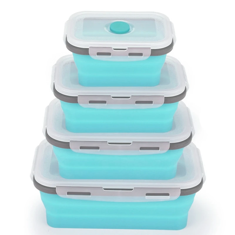 

Botique-4Pcs Set Foldable Silicone Food Lunch Box Fruit Salad Storage Food Box Container Dinnerware Conveniently Lunch Box