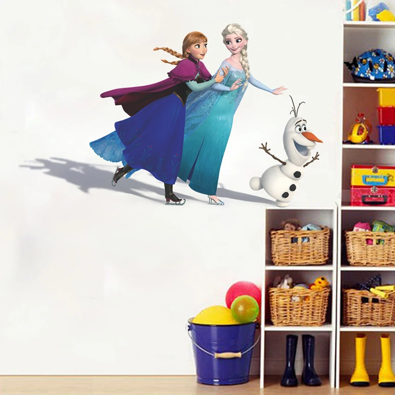 Disney Frozen 2 Elsa Anna Princess Olaf Skating Wall Stickers For Home Decor Kids Rooms Wall Art Funny Cartoon Movie PVC Decals