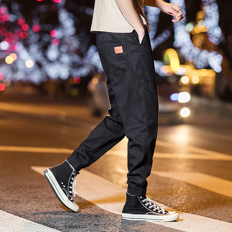 Cotton Linen Joggers Black Men's Harem Pants Solid Fitness Casual Ankle-Length Mens Trousers Summer Streetwear Clothes Male |
