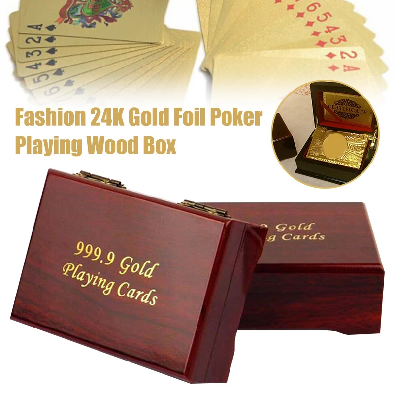 

24K Gold Foil Poker Playing Cards Wooden Box Deck Plated Card Storage Case High Quality