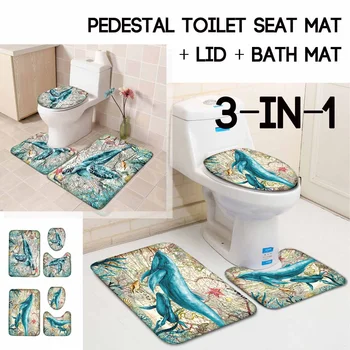 

Fashion Sea Turtle/ Whale Bathroom Waterproof Shower Curtain Non-slip Bath Mats Toilet Seat Cover Rug Carpets Home Decor