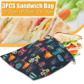 

3PCS Food Storage Bags Reusable Snack Bag Leakproof Waterproof Lunch Bread Sandwich Bag Pouch For School Camping Work Travel