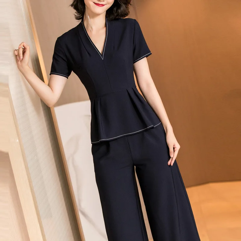 

Ozhouzhan 2019 Summer New Style Fashion Set Simple Short-sleeved Shirt Tops Casual Loose Pants Two-Piece Women's