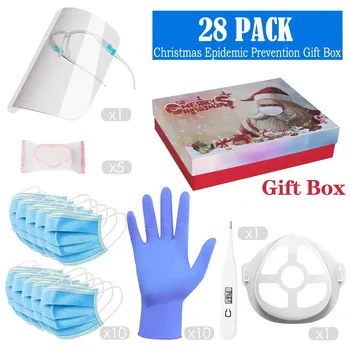 

Christmas Luxury Gift Set Disposable Face Mask Gloves Thermometer Face Shield Set Outdoor Protection Christmas Gift Box J60