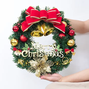 

Christmas Wreath Artificial Plastic Pine Twigs Door Hanging Ornament Garland Pendents Xmas New Year Festival Home Decoration