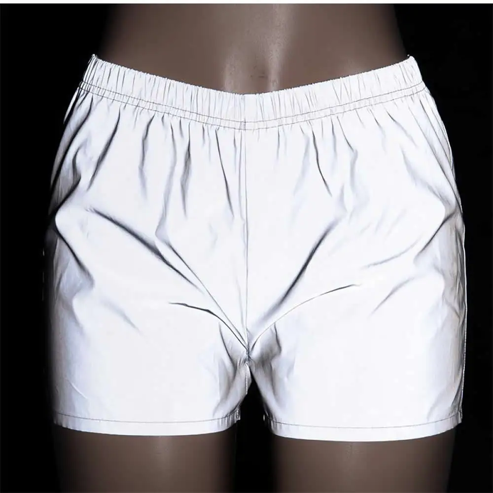 

Short Elastic Waist Gray Reflective Wide Leg Pants Women Loose Streetwear Night Sport Short Pants Pantalon Femme
