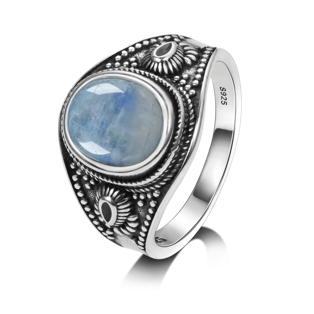 Для мужчин и wo Для мужчин 925 стерлингового серебра ювелирные изделия DIY ретро кольцо из настоящего лунного камня 8x10 мм Овальный Камень подарок по оптовой цене, вечерние свадебные туфли