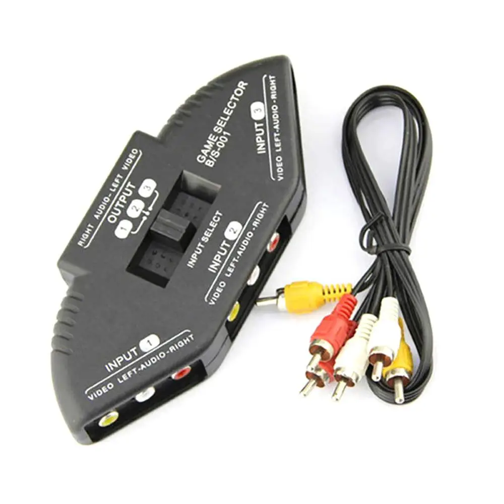 

3-Way Audio Video AV RCA Splitter Black Switch Selector Box Composite Splitter with 3-RCA