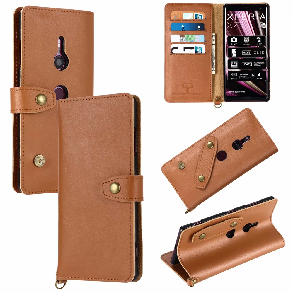 Retro Genuine Leather Phone Flip Case for Sony Xperia XZ XZS XZ1 XZ3 Luxury Cover with Card Pocket Kickstand Business Style | Мобильные