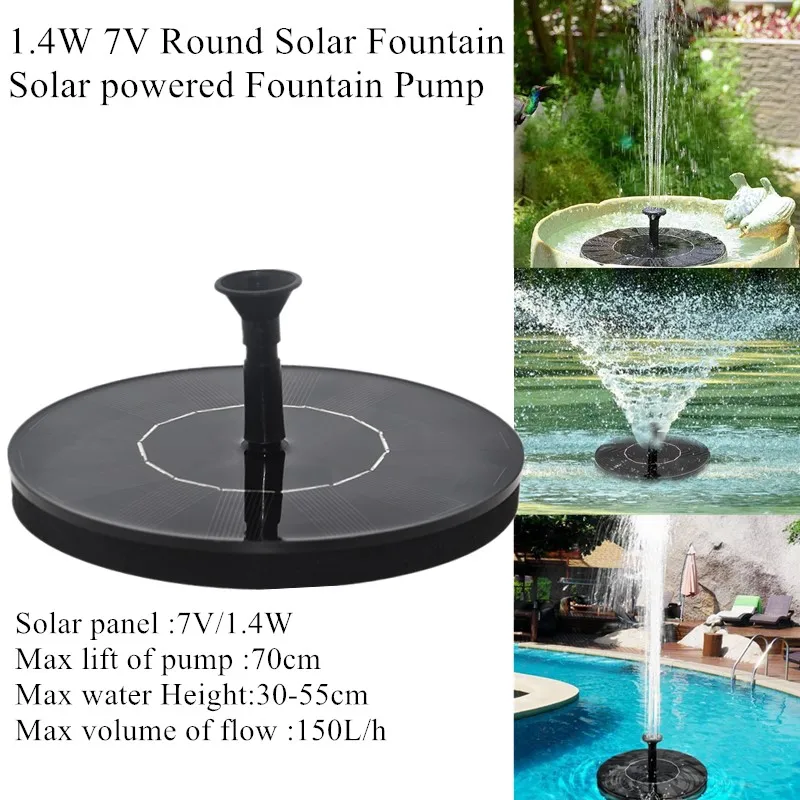 Fontaine solaire ronde 1.4W 7V, pompe à énergie solaire, fontaine d'eau de  jardin, piscine, panneau solaire, fontaine flottante - AliExpress