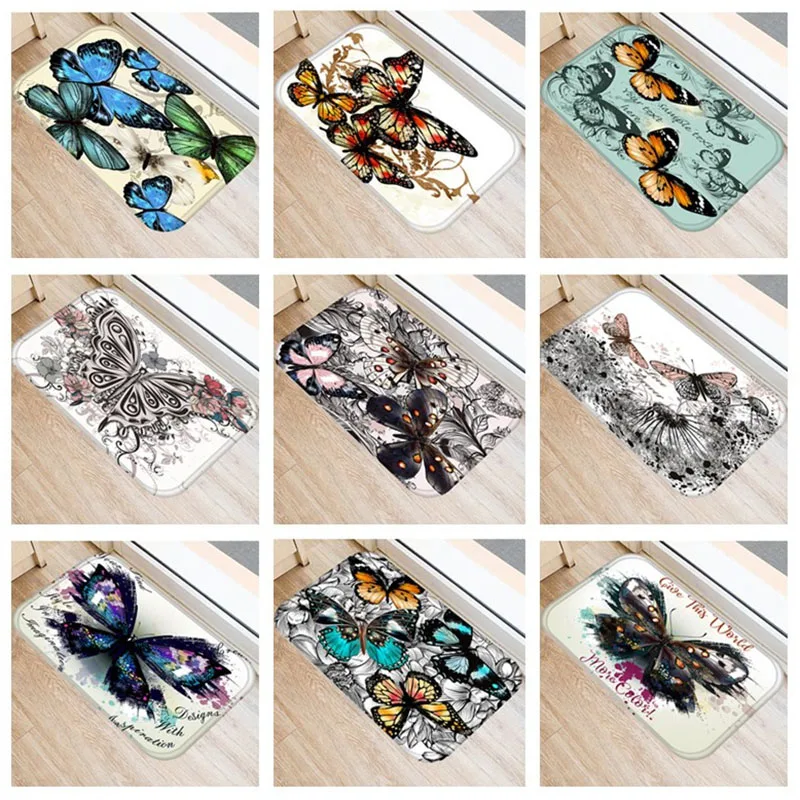 

Butterfly Print Kitchen Mat Non Slip Area Rug Modern Living Room Bathroom Nordic Carpet Doormat Hallway Bath Mat
