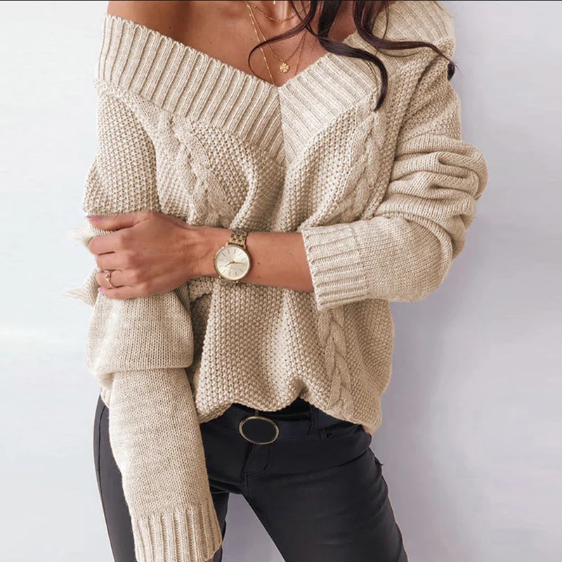 Длинные рукава для женщин длинные с V-образным вырезом свободный стиль режим