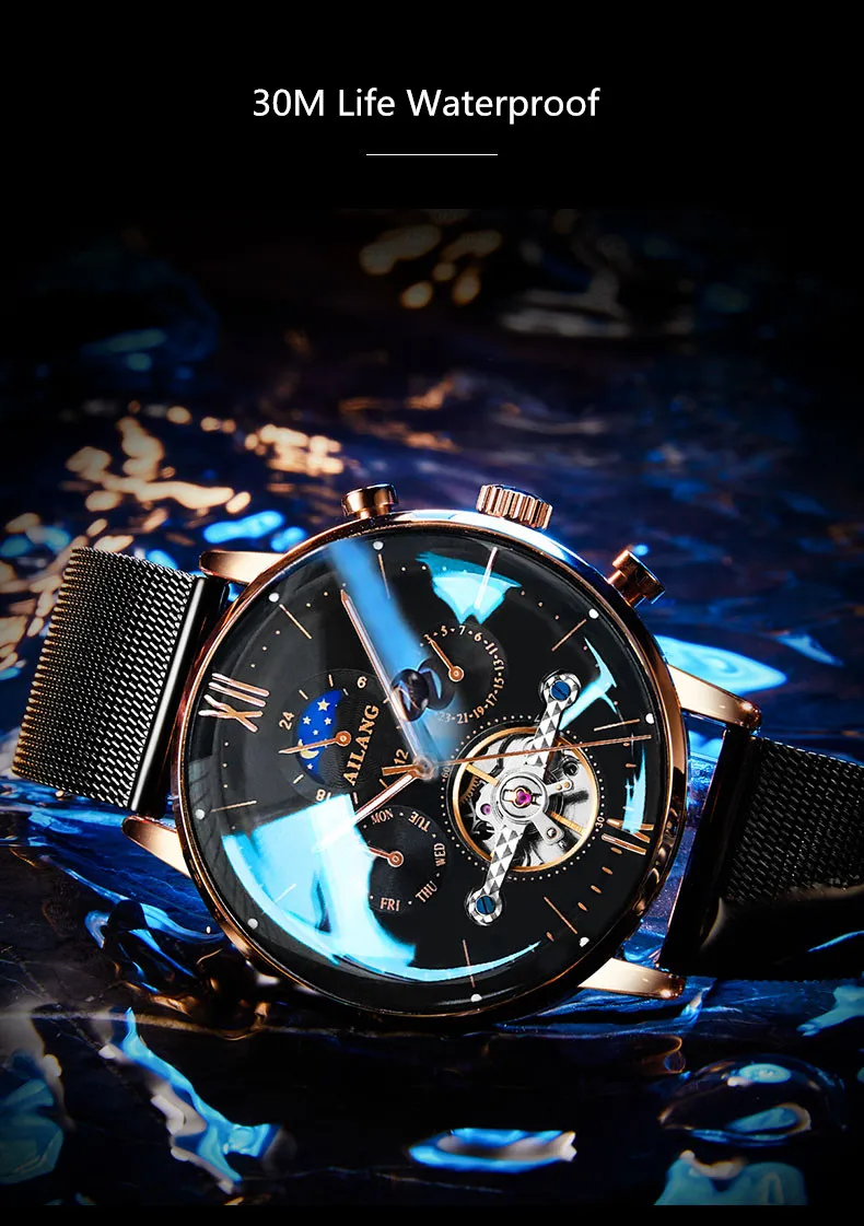 Часы наручные AILANG Relojes мужские спортивные часы скелетоны водонепроницаемость 30 м