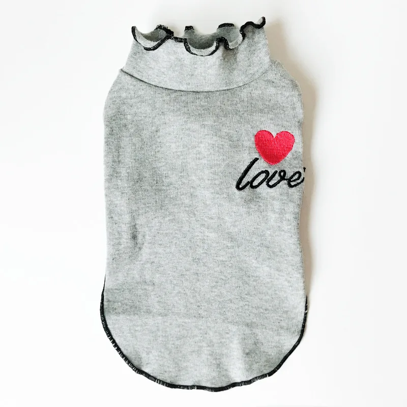 Pet Dog Clothes For Small Dogs Spring Autumn Clothes Chihuahua Puppy Clothing Winter Warm Heart Love Flower Lace Clothes - Цвет: Серый