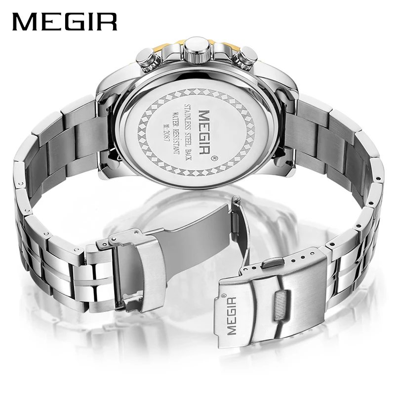 Relogio Masculino MEGIR хронограф кварцевый мужской роскошный бренд часов Топ нержавеющая сталь Бизнес наручные часы для мужчин водонепроницаемый