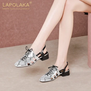 

Lapolaka 2020 New Design Genuine Leather Women Sandals Square Heels Square Toe cross-tide Pumps Summer Casual Woman Shoes