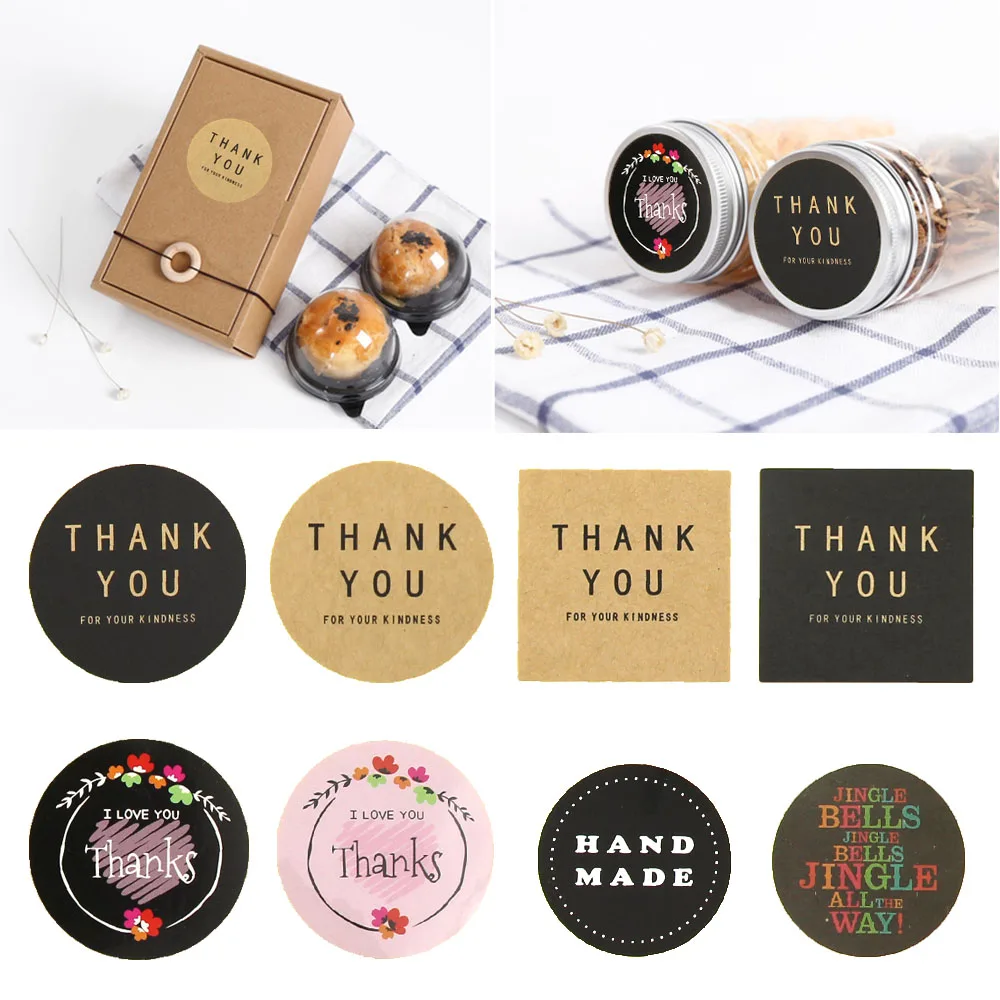 

10 Sheets Round/Square Stickers Thank You Stickers Seal Labels Black Kraft Paper White Pink Color Sticker Handmade Cake Packages