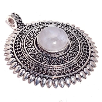 

Genuine Rainbow Moonstone Pendant Silver Overlay over Copper , Hand made Women Jewelry Gift