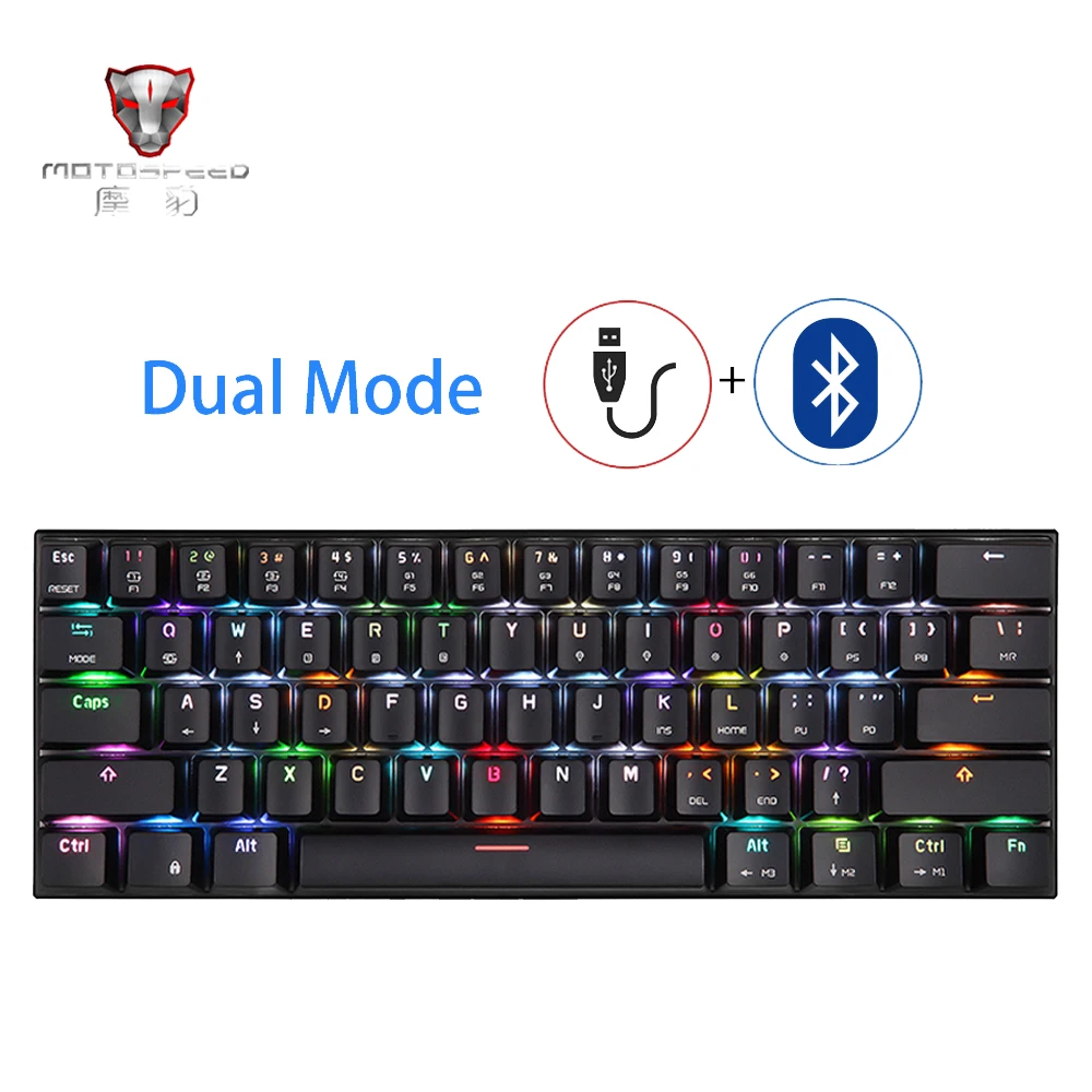 MOTOSPEED CK62 USB Проводная Bluetooth Беспроводная Механическая игровая клавиатура с RGB
