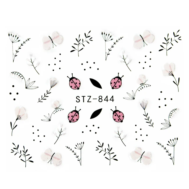 Nail Stickers Sliders For Nails For Manicure Decor Nails Set Nail Design Sliders Flower Leaf Tree Green Nail Art Watermark Decal STZ-844