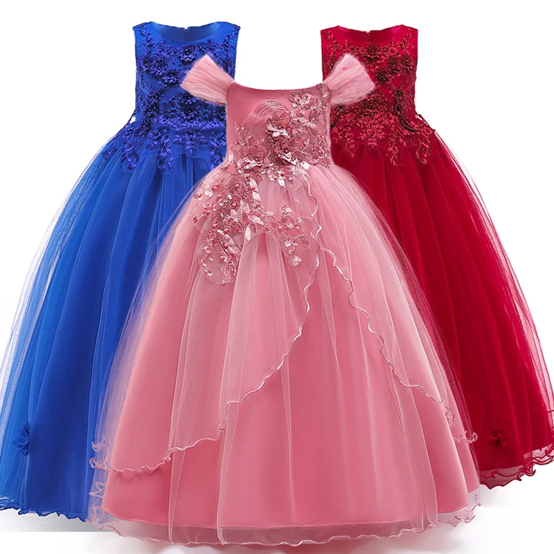 4-14 Years Kids Bridesmaid Dress For Girls Long Lace Prom Gowns Flower Girl Party Wedding Dresses Children Evening Clothing