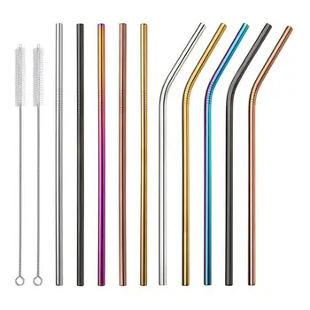 

Reusable Stainless Steel Straws,Set of 10 Extra Long 10.5inch Metal Drinking Straws With 2 Brushes and Carry Bag,Environment-Fri