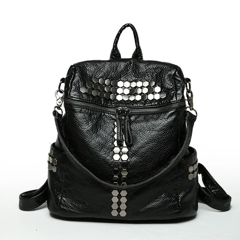 Women Lady Fashion Leather Rivet School  Backpack Travel Shoulder Bag Rucksack 