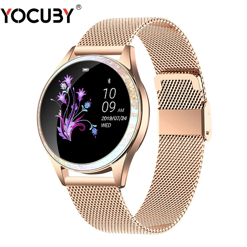 Bluetooth Smart Uhr Frauen Volle Bildschirm Diamant Legierung Smartwatch Herz Monitor Sport Dame Uhr für IOS Andriod xiaomi KW20