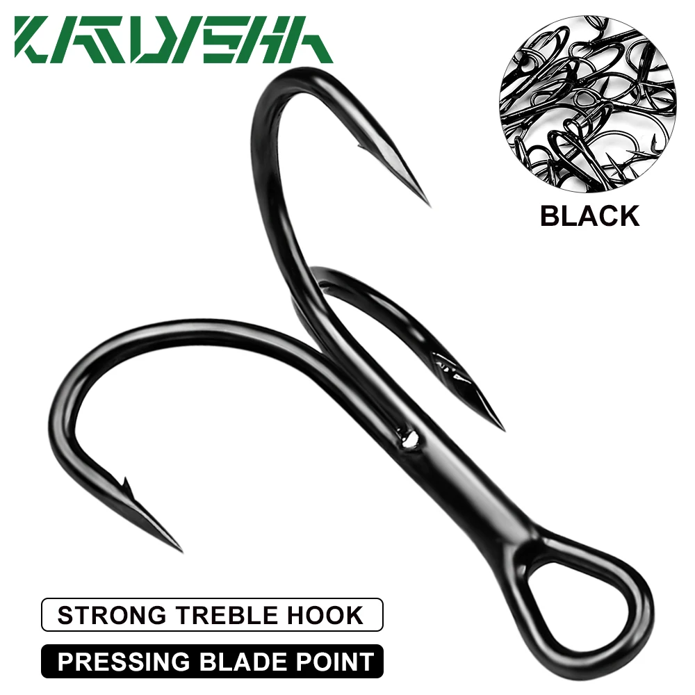 

KATYUSHA 50PCS Fishing Hooks 2#-4# Black Barbed Triple FISHHOOK Overstriking Fishing Tackle High Carbon Steel Treble Hooks