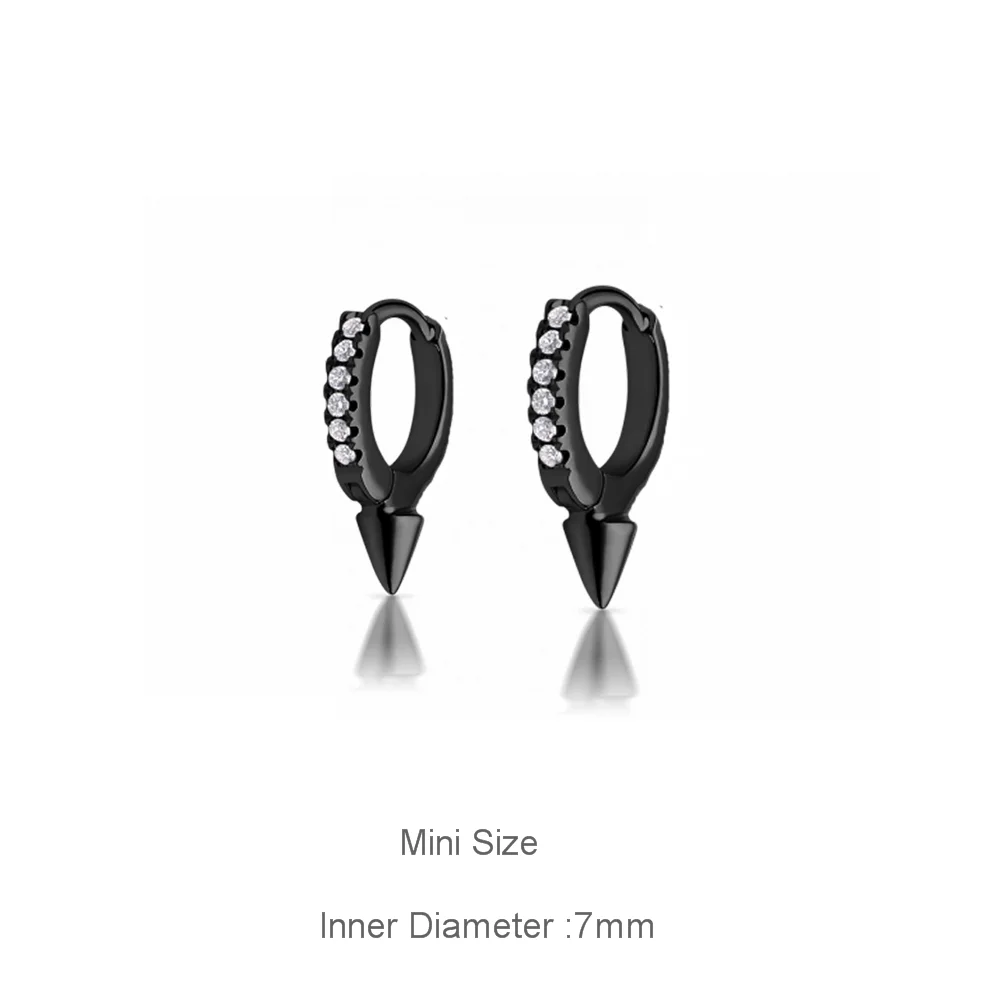 Mini Black 1 pair Altruist 925 пробы серебро 9 мм Средний шип Huggies обручи для женщин Рок Панк Круг Круглый Фианит, циркон, Кристалл для женщин серьги ювелирные изделия - Окраска металла: Mini Black 1 pair