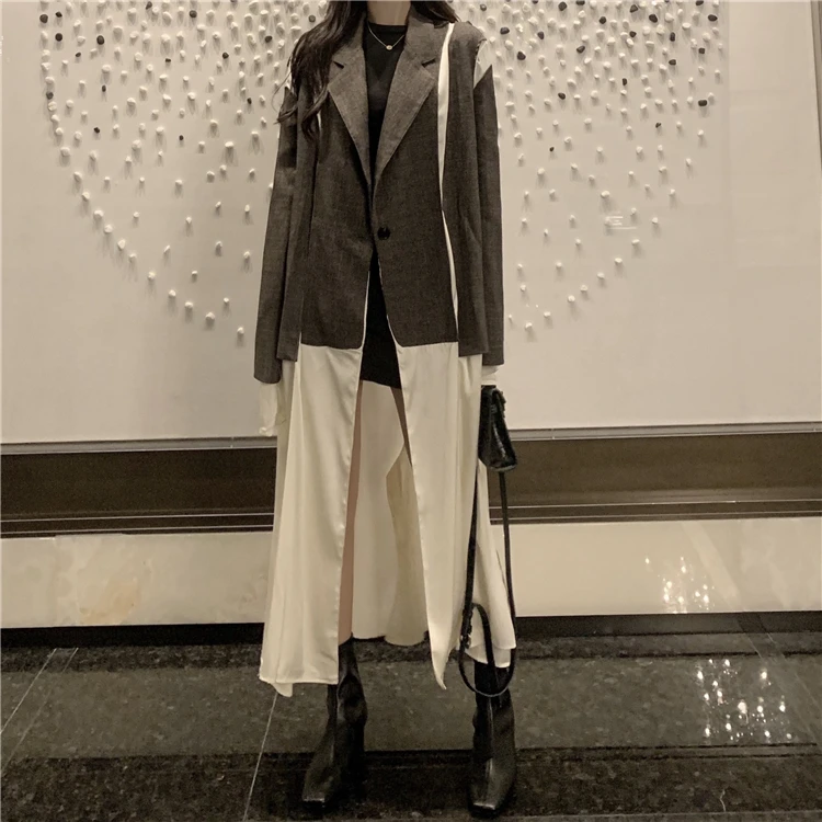 autumn new stitching trench coat in the long paragraph suit loose temperament long-sleeved blazer