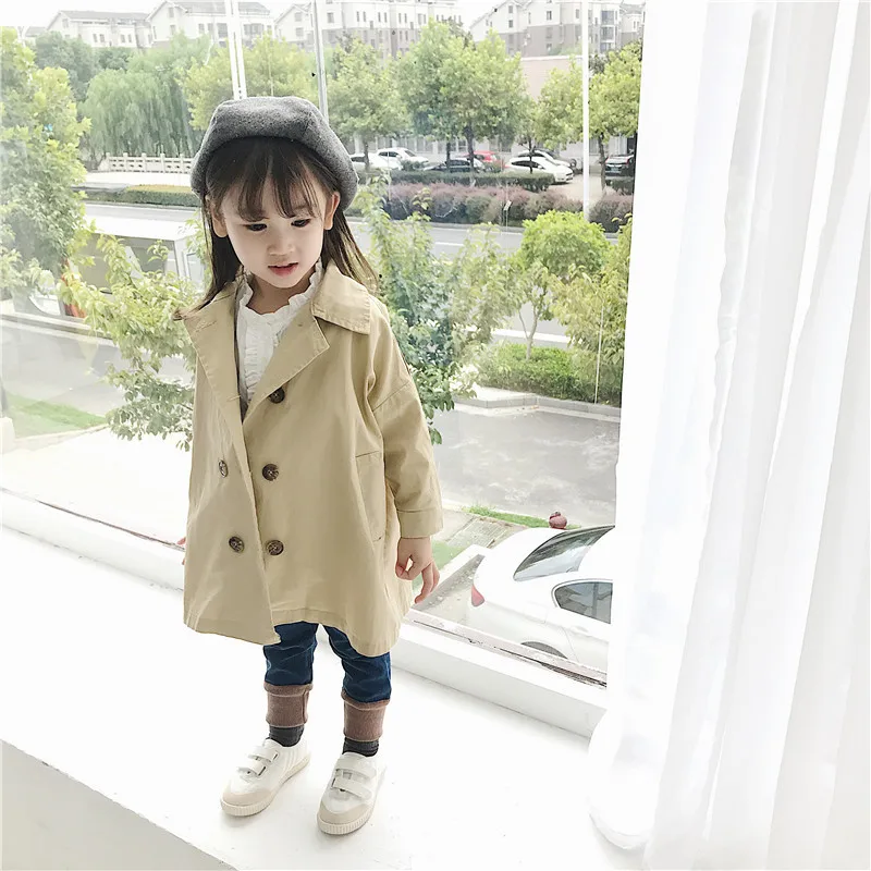 

2019 Spring And Autumn New Style Childrenswear Korean-style Children Men And Women Baby Unisex Mid-length Trench Coat Fold-down