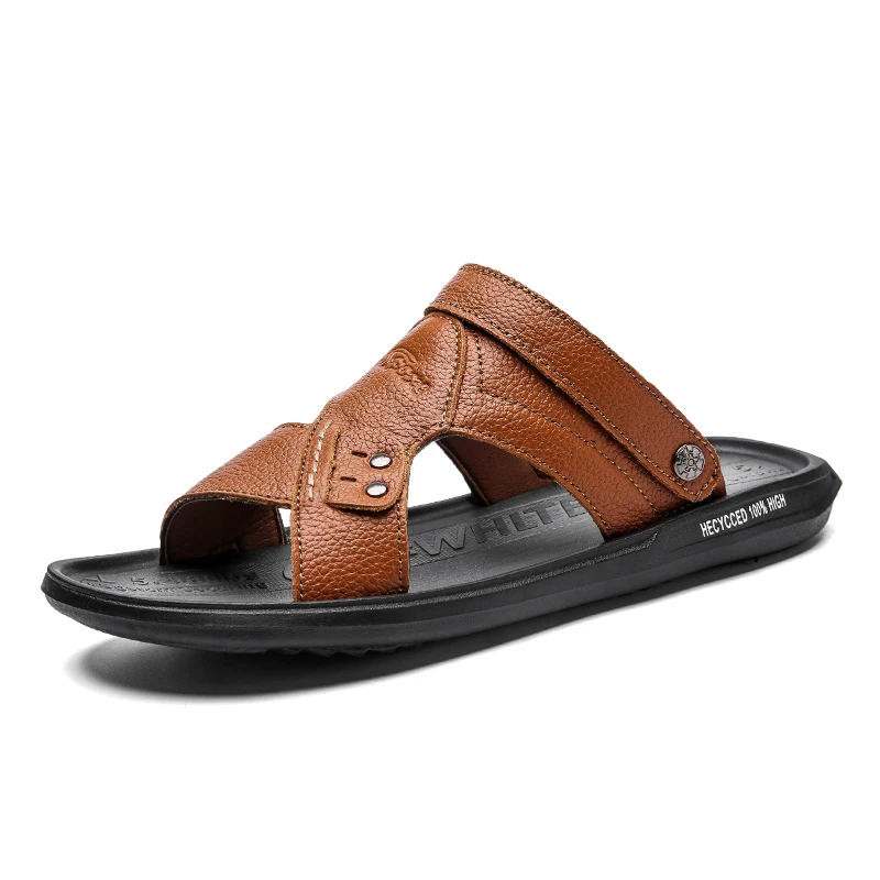 2020 New Men Sandals Genuine Leather Lightweight Slippers Summer Beach Sandal Flat Rubber Wear-resistant | Обувь