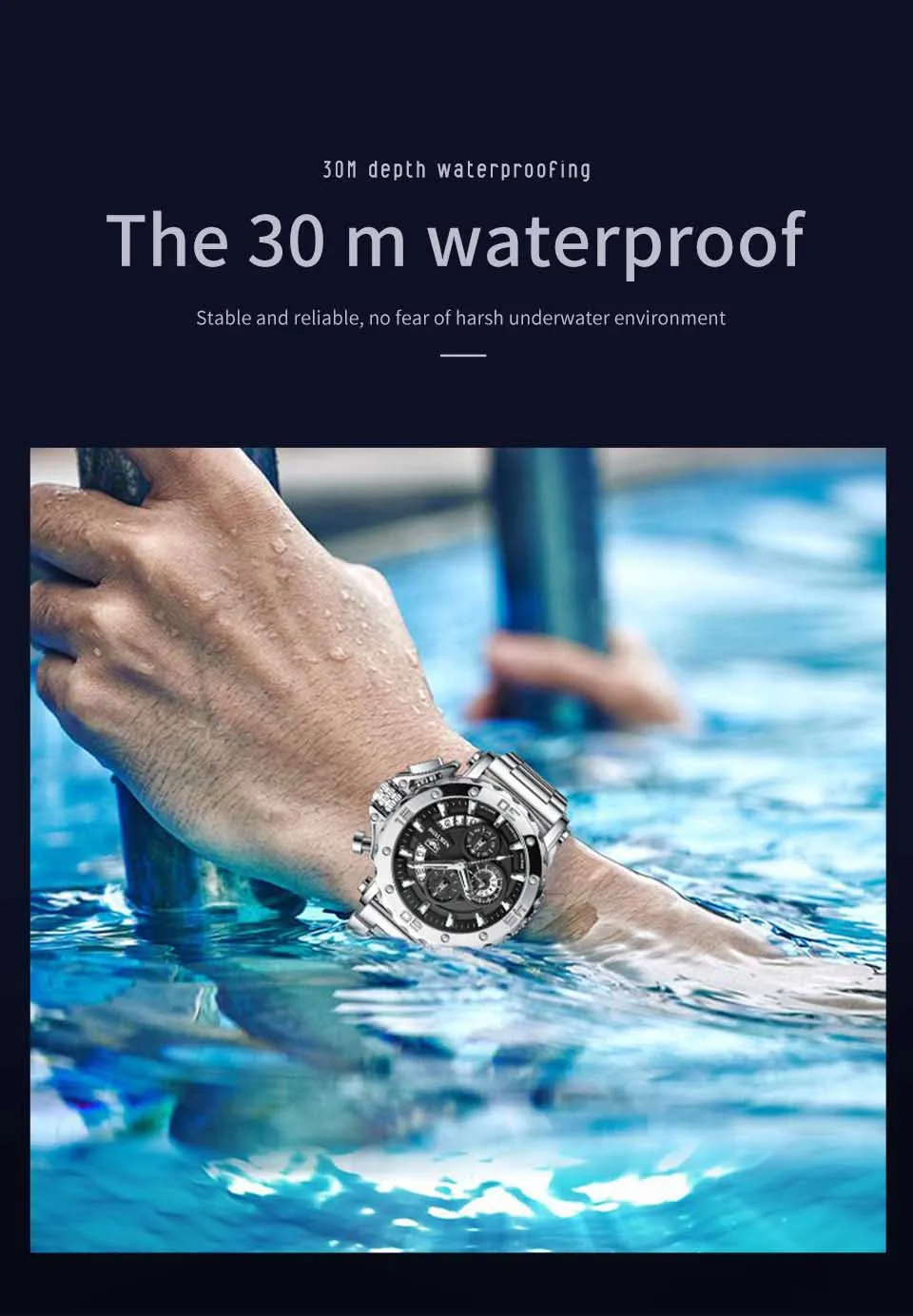 2021 Men Casual Sport Watches Stainless Steel Waterproof Chronograph Clock Top Brand Business Men Wristwatch Gift for Men