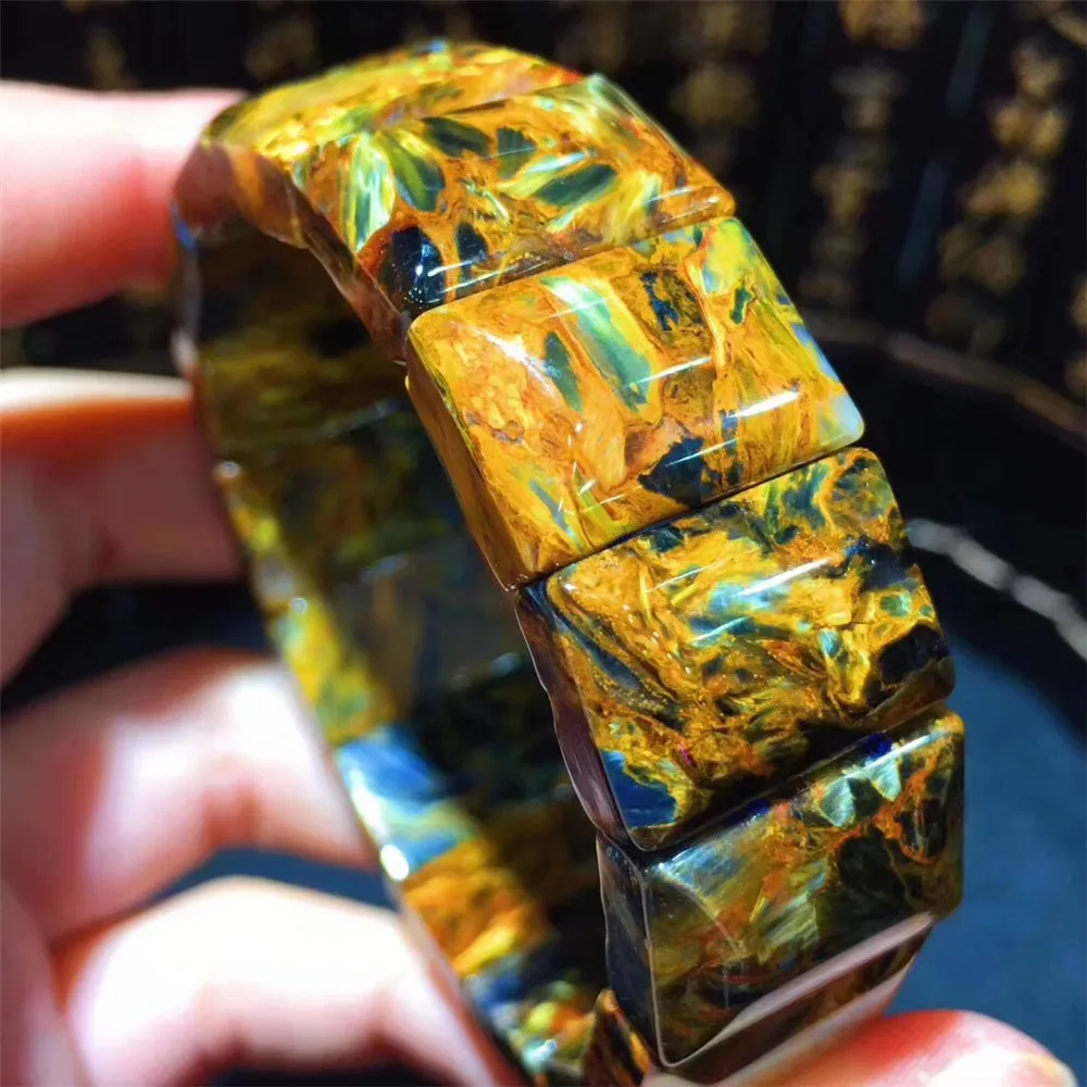 

17x13mm Top Natural Yellow Pietersite Bracelet Bangle For Woman Man Firework Energy Stone Namibia Rectangle Beads Jewelry AAAAA