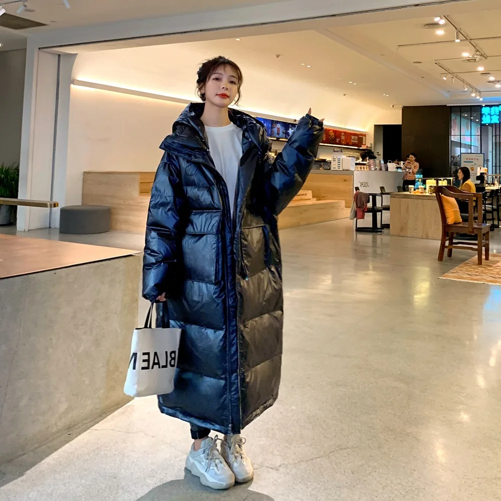 

Photo Shoot Korean-style Large Pocket Long Bright Surface Cotton Coat 2019 Winter New Style WOMEN'S Dress Retro Hooded Cotton Ov