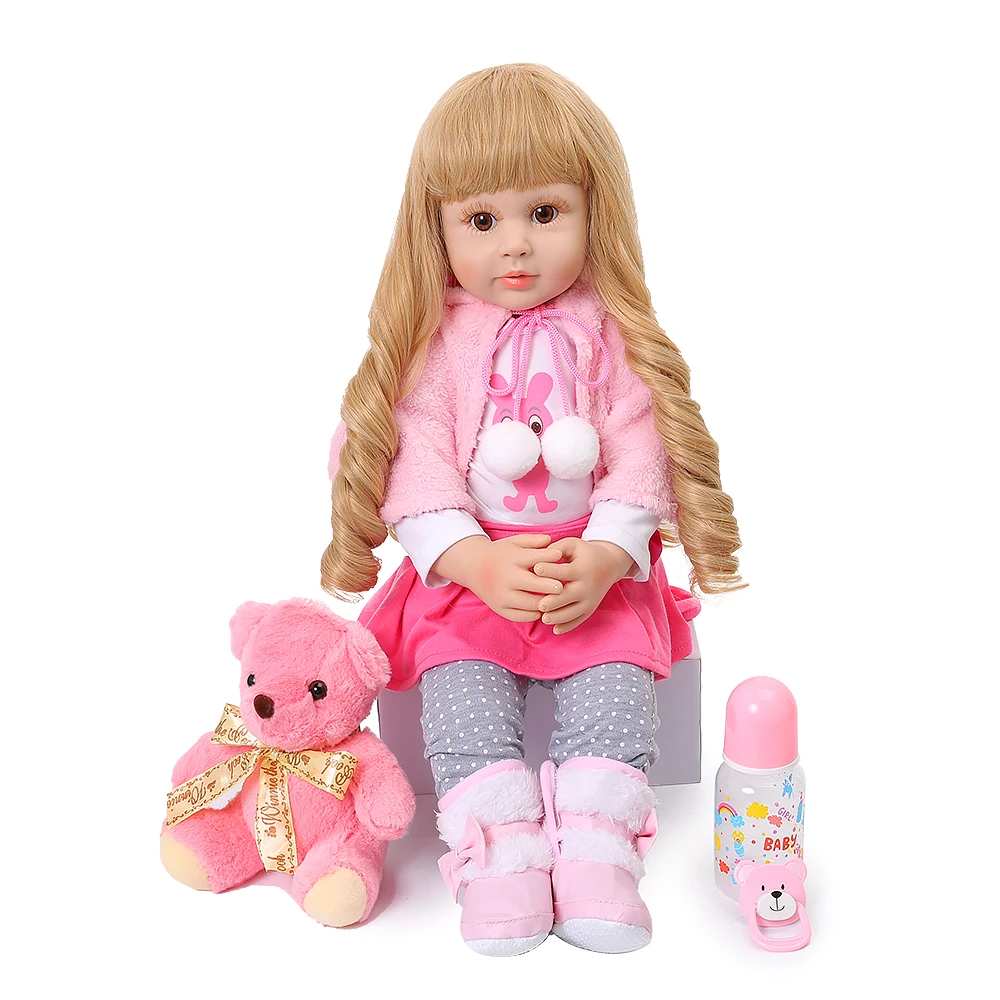 24 ''Reborn Baby Doll малыш Шаль Розовый Кролик моделирование симпатичная принцесса кукла с длинными волосами 60 см Bebe девочка кукла реборн ребенок Playmate