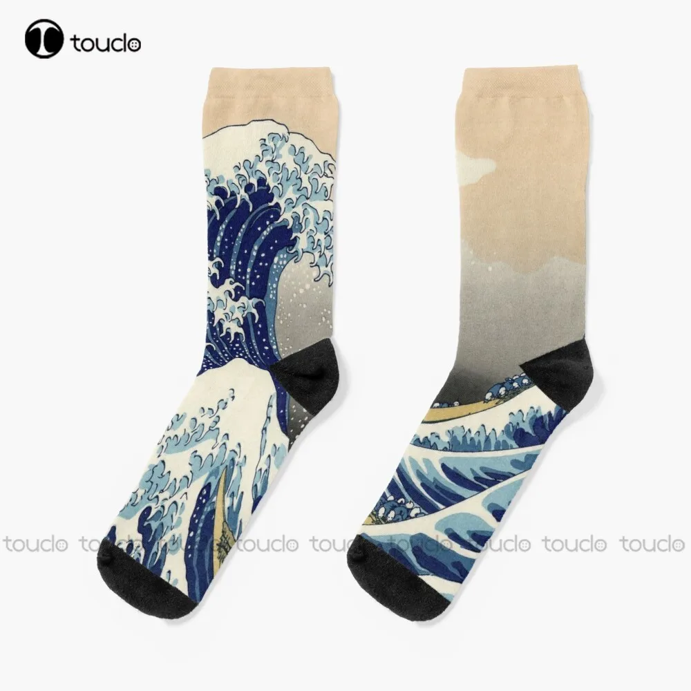 

Тонкие носки Great Wave, женские носки на Рождество, Новый Год, День благодарения, подарок, унисекс, взрослые, подростковые, Молодежные носки с цифровым принтом 360 °