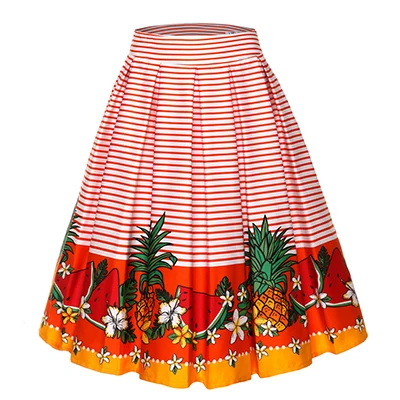 4XL цветочный принт 50s 60s юбки размера плюс большие качели ретро юбка с высокой талией плиссированная юбка 50s рокабилли винтажная женская одежда - Цвет: 6