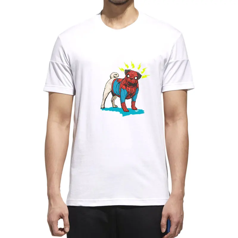 

MOUNTSHARP Spider-man Dog Print Funny Tshirt Men Sweatshirt Knitted Jacket Short Sleeve O-Neck Streetwear Casual Harajuku Cotton