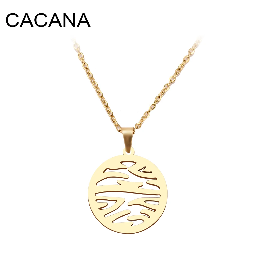 

CACANA Stainless Steel Necklace For Women Man Water Ripple Choker Pendant Necklace Engagement Jewelry