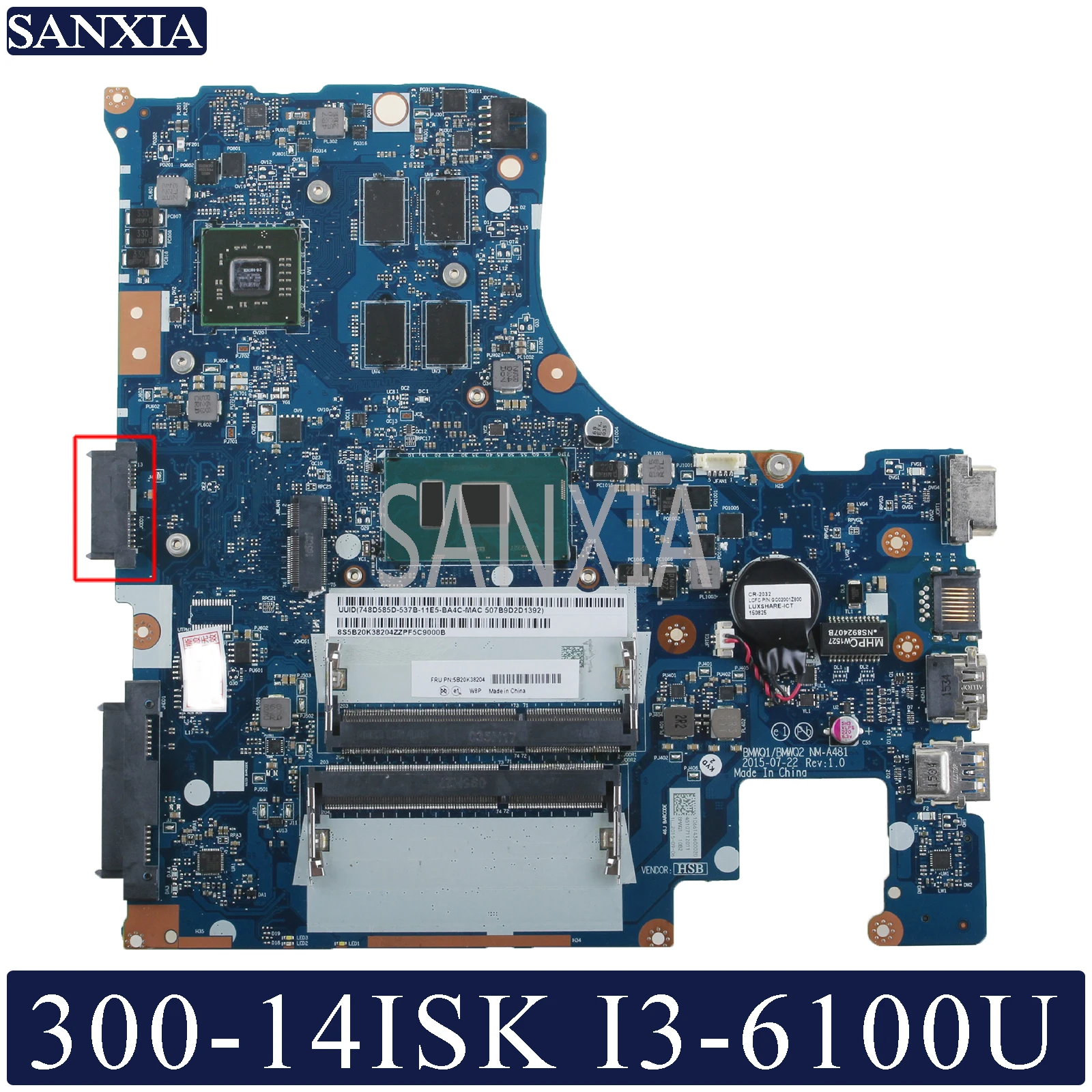 Promotion  KEFU NM-A481 Laptop motherboard for Lenovo Ideapad 300-14ISK original mainboard I3-6100U with video