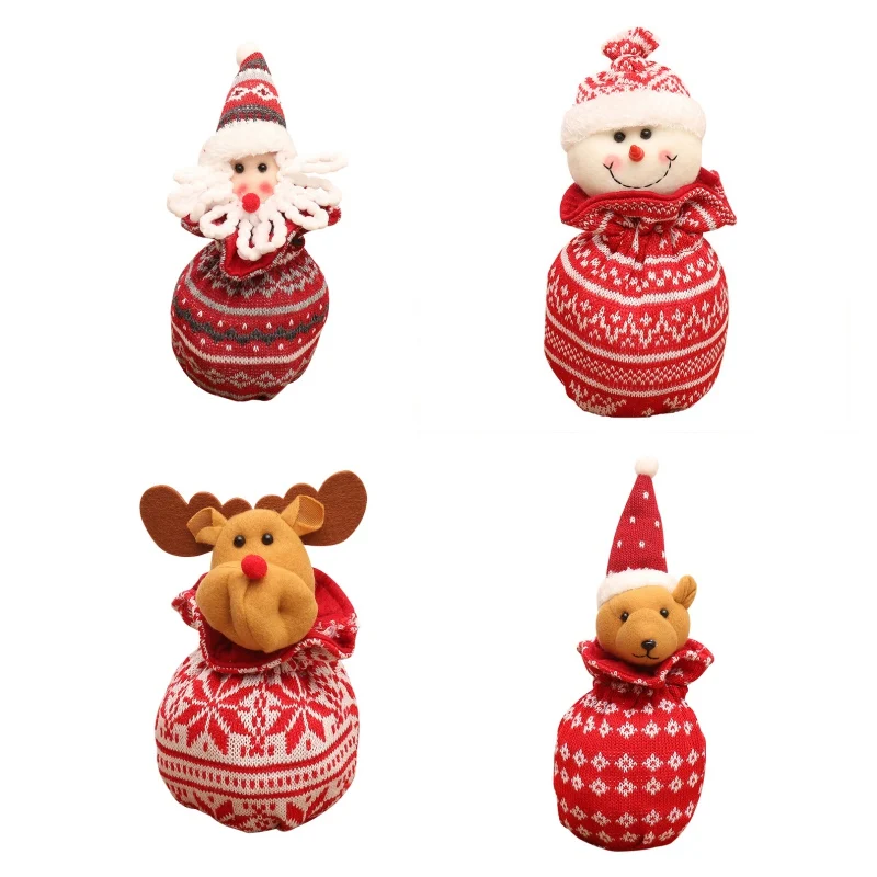 Christmas Candy Bags Knitted Santa Claus Snowman Gift Holder Bag Children Bag Drawstring Pouch Container Organizer Case