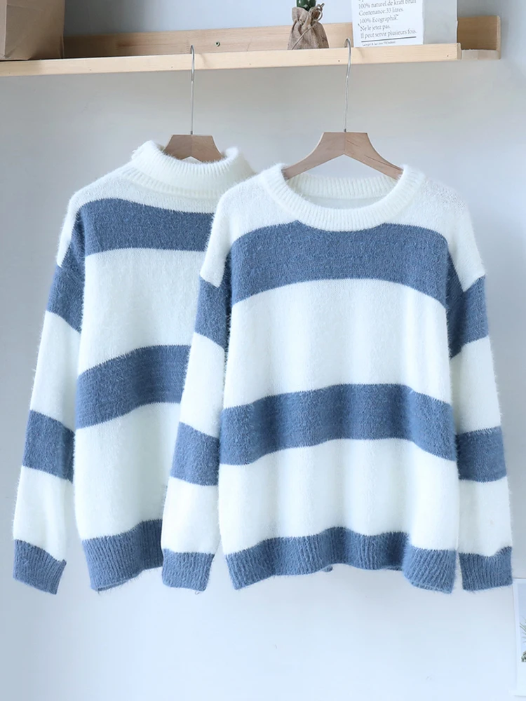 Новинка осенне-зимние Полосатые свитера в ленивом стиле Женский трикотажный