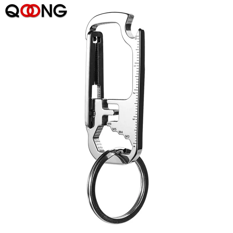 

QOONG 2020 EDC Multi Function Tool Keychain with Wrench Bottle Opener Ruler Key Chain Ring Holder Stainless Steel Keyrings Y83